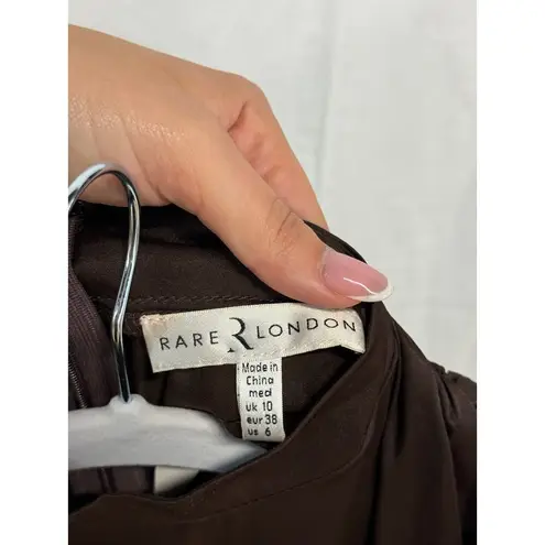 Rare London NWT Long Sleeve High Neck Ruched Satin Mini Dress Brown Women's US 6
