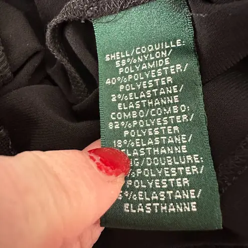 Lauren RALPH LAUREN Lace Sequin Black Dress 14 Ruched Waist Sheer Sleeve Formal