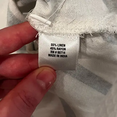 Prelude Linen Blend Striped Knee/Midi Length Button Front Shift Dress Size XL White