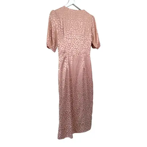 Ivy City Co Blush Pink Satin Leopard Print Wrap Midi Dress Size Medium