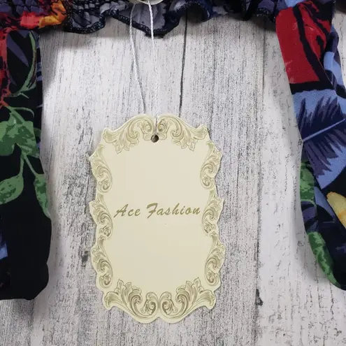 NWT Ace Fashions Black Tropical Floral Smocked Sundress Women’s Size Large