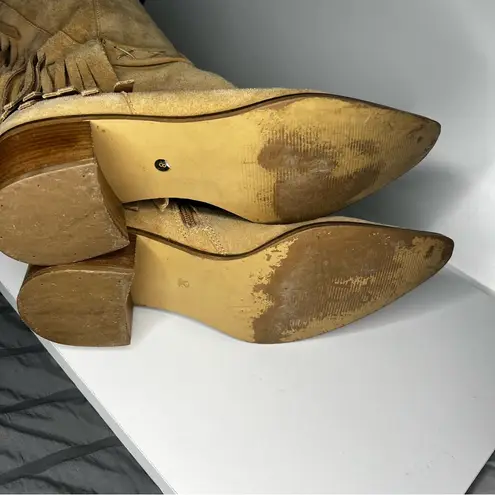 Bronx Tan Fringe Boho Western Cowgirl Heeled Boots Size 8