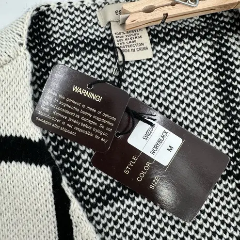 Escio Cardigan Sweater Womens M Toggle Button Windowpane Plaid Ivory Black NEW Multiple Size M