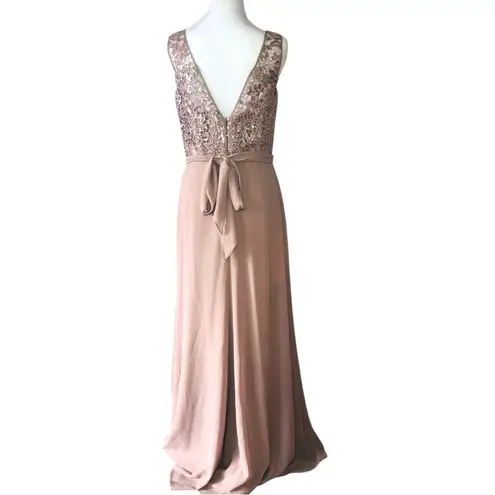 Amsale Pink Sleeveless Crew Neck Maxi Gown Size 10 Tan