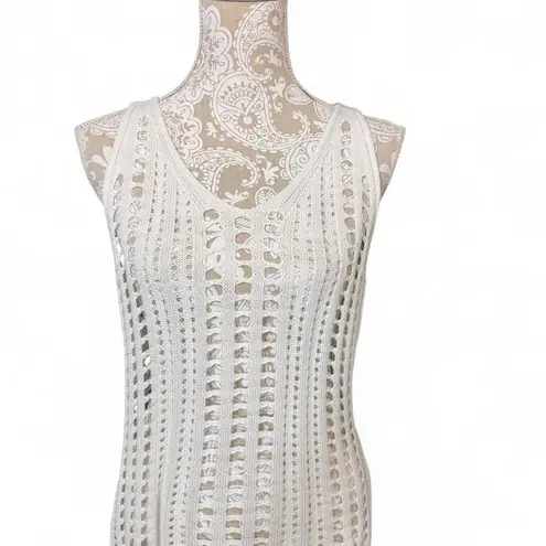 White Open Knit Crochet Sleeveless Cover Up Dress Size M Boho Cottage Core Size M