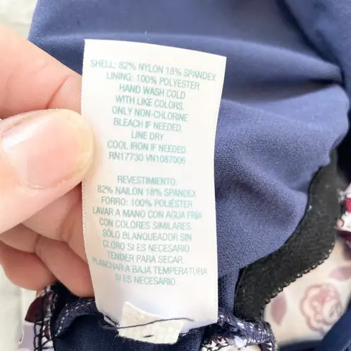 Kona Sol Halter Tankini Top Swim Top Floral Padded Swimwear Navy Blue S Boho