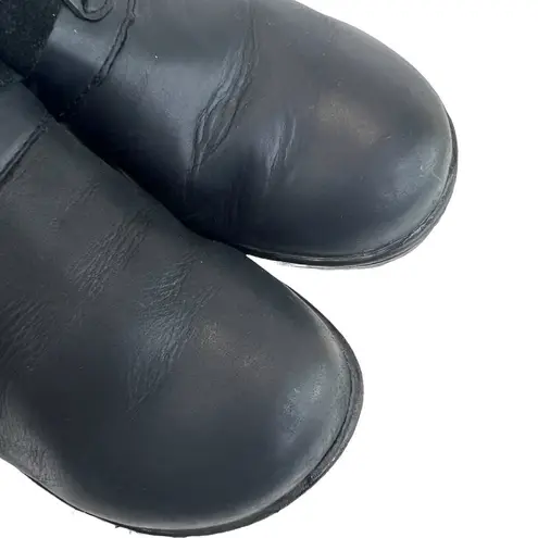 b.o.c. Fringe Leather Mules Black 6 Slip On Open Back Chunky Heel Clogs Shoe