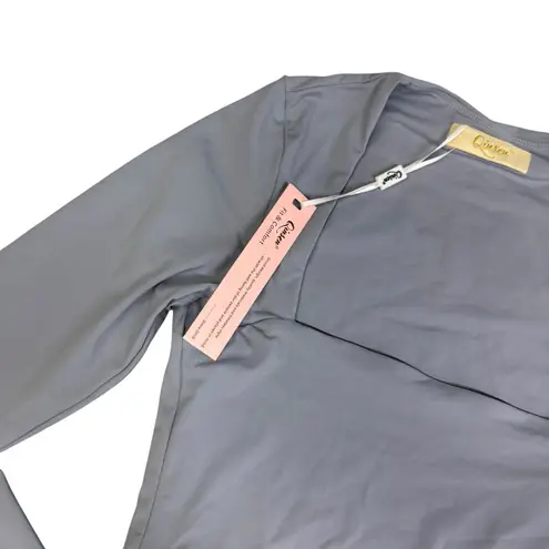Qinsen Long sleeve Square Neck blue Workout top XS NWT Lounge Pilates Barre Gym