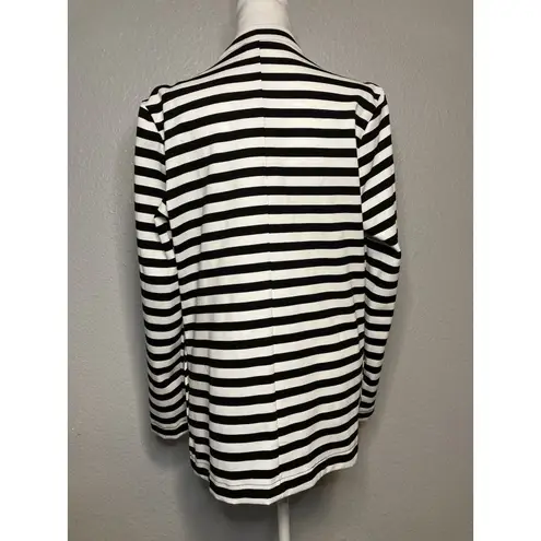 Serra Women’s Blazer L Black White Striped Open Front Pockets NWT New Lagenlook