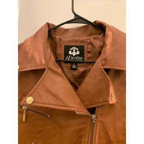 Dereon Women's Moto Biker Jacket Coat Faux Leather Zip Up Size XL Rust Brown