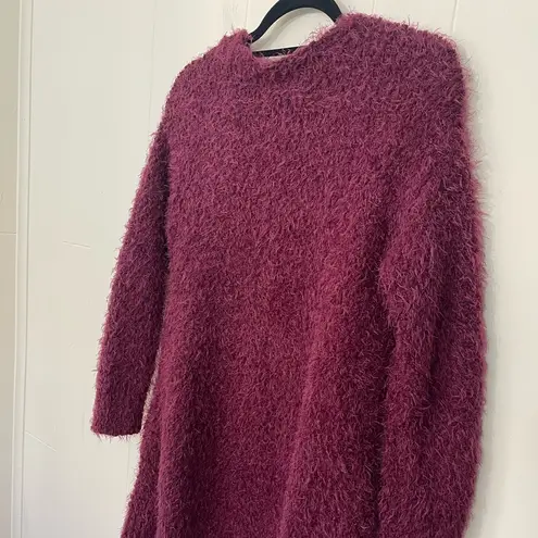 Love Tree  Burgundy Fuzzy Open Front Long Length Cardigan ~ Women’s Size S