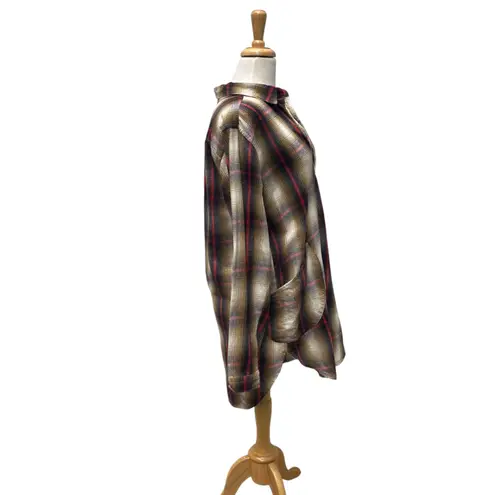 CP Shades Teton Tunic Shirt Sz S Brown Red Plaid Cotton Oversized Lagenlook