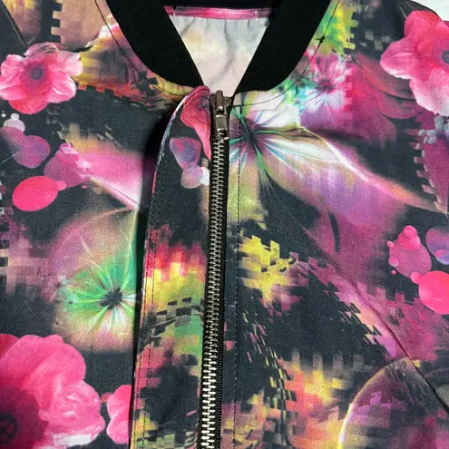 Women's Full Zip Floral Print Lightweight Bomber Jacket Size M Rave Colorful Black Size M