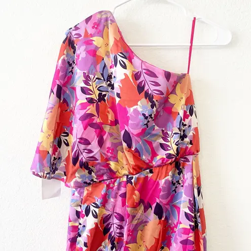 Aidan Mattox NEW Pink Floral One-Shoulder Dress Size 10 Ruffle
