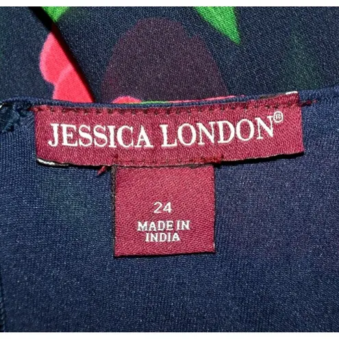 Jessica London Blue Floral Sleeveless Dress Plus Size 24 Flowy Ruffles Spring