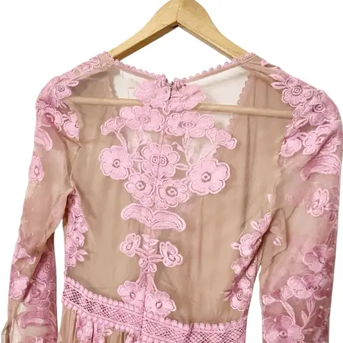 For Love & Lemons  NWT Embroidered Maxi Dress Pink Women’s Size Small Mesh Nude