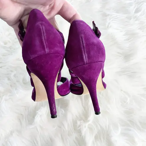 Carolina Herrera Magenta Suede Cut Out Heeled Sandals