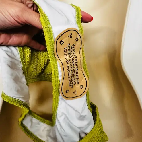 Women's Ribbed Bikini Set One Shoulder Top with Mid Waist Two Piece Size M Green Size M