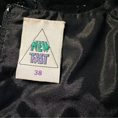 Vintage 80's New Fast Black Sequin Beaded Short Sleeve Evening Dress Size 38