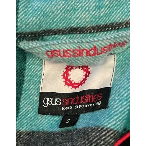 Gsus Sindustries Women's Size Small Wool Blend Blue Plaid Long Utility Coat