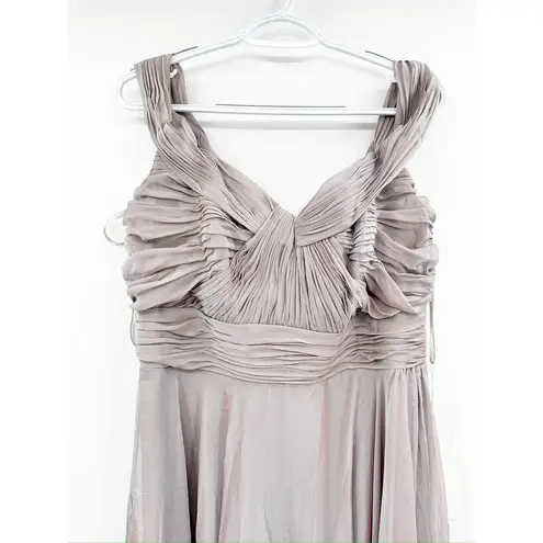 Mac Duggal 67485 Pearl Gray Chiffon Satin Off Shoulder Gown 10