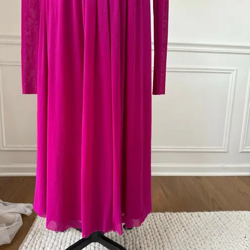 Fuzzi Italy Magenta Fuchsia Fluid Mesh Tulle Midi Long Sleeve Dress $450 20 Pink Size undefined