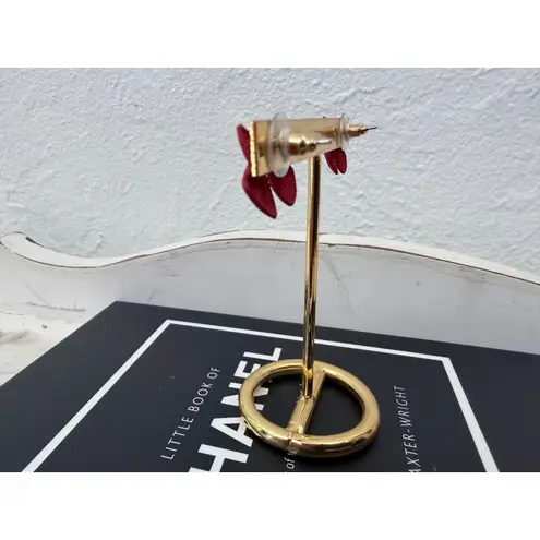 Red Bow Stud Earrings Gold Accent | Cute Holiday Christmas Gift | NEW