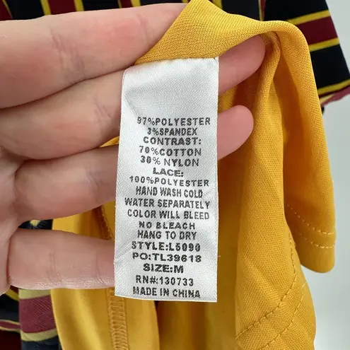 Bluheaven Black Red Striped Bell Sleeve Ruffle Hem Lace Shift Dress Size Medium