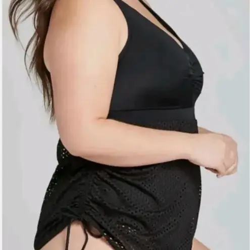 Cacique SWIM BY DRESS SWIMSUIT PLUS Size 20BLACK Mesh Crochet ONE PIECE Beach