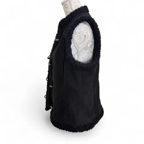 Charter Club Black Faux Suede Toggle Vest Size Large Winter Sherpa Cozy Cabin