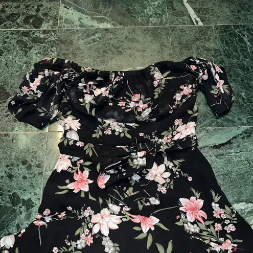 Lulus Black Off The Shoulder Floral Chiffon Dress