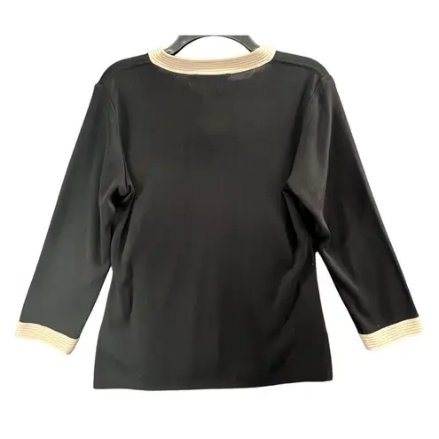 Misook Knit Top S Petite Black Cream Classic Blouse Career Minimalist Luxury Vtg