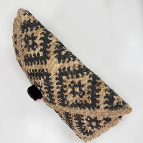 America & Beyond Printed Woven Jute Boho Envelope Clutch Bag Tan Black