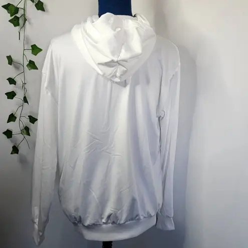 White Satin Hoodie Sweatshirt Heartbreaker Girl on Front Size L