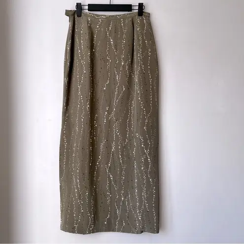 Vintage 90s Green Polka Dot Side Slit Maxi Skirt S