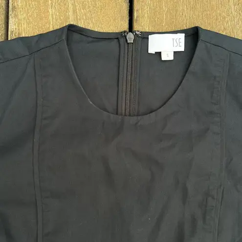 TSE Navy Blue Black Cotton Blouse Shirt w/ Tie Front and Button Up Bottom