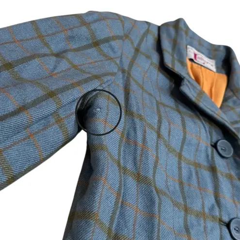 Vintage Vogue Paris Original Retro Plaid Women's Relaxed Suit Jacket Career M/L Blue Size M