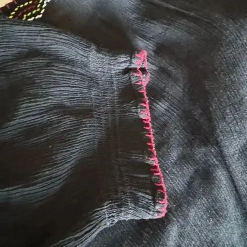 Forbidden Black Embroidered Floral Western Short Sleeves Bohemian Top SZ M #2218 Black Size M