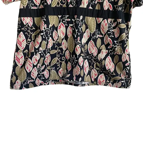 White Swan Women Scrub Top XL Foliage Print Medical Uniform Nurse Workwear Fall