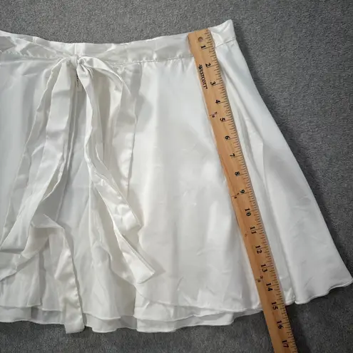 Commense White Satin Mini Wrap Skirt Women's Small Twirl Tie Close