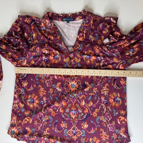 Democracy Floral Popover Top Size PM Burgundy Stretch Soft Comfort Boho Hippie