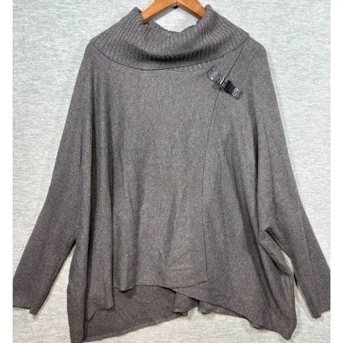 Calvin Klein  Gray Knit Poncho Wrap Turtleneck Sweater Buckle Detail L/XL