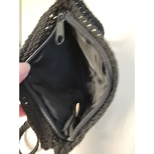 Black Woven Beaded Bag Flower Crossbody Boho Festival Hippie Retro 70s Y2K Indie