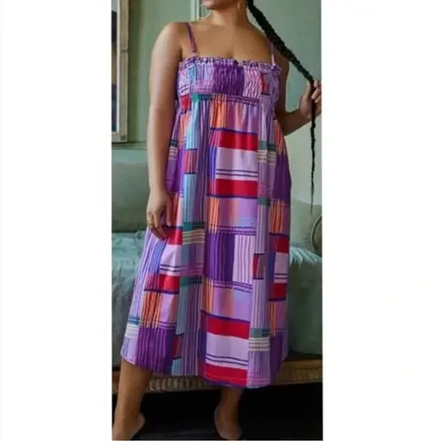 Eloquii Eloqui Shift Dress Smocked Bodice Empire Gathered Color Block Midi plus size 26