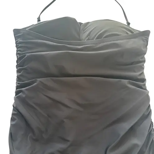 J.Crew Black Ruffle-Trim Ruched Bandeau One-Piece Dress Swimsuit Size 12