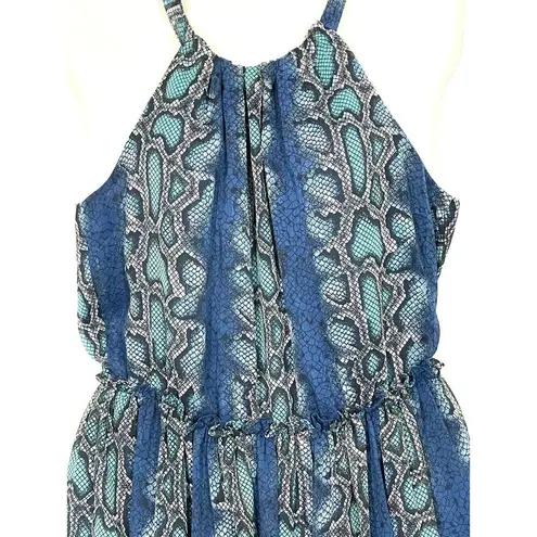 Sundance Catalog Python Snake Print Lined Halter Dress Size Small Blue Ruffles