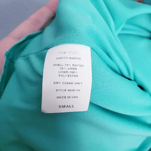 Anthropologie Judith March Teal Bold 70s Floral Print Linen Open Back Mini Dress