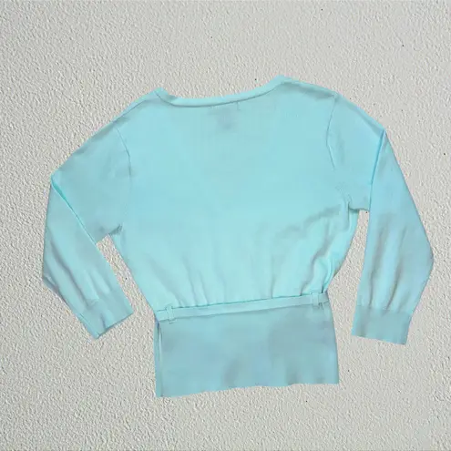 Light blue surplice wrap long sleeve top with waist bow tie balletcore coquette Size M