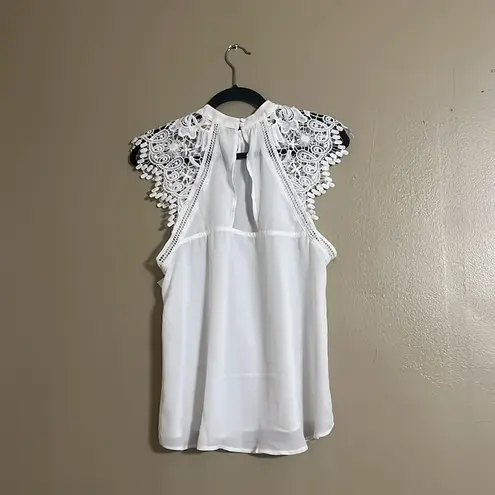 Love Letter Top Sz L Lace Feminine Layering Piece Semi Sheer Mock Neck Office