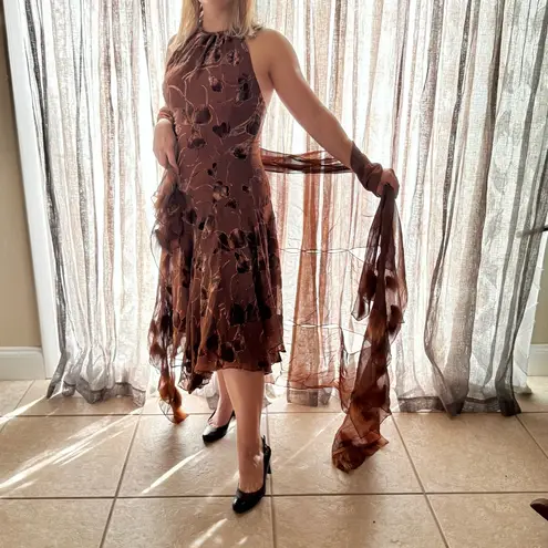 Unique Vintage Vintage Velvet Burnout Silk Dress Sz 6-8 Fur Trim Shawl Y2K Fairy Grunge Runway